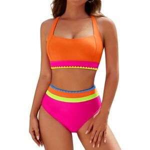 Blooming Jelly Colorblock Bikini Set High Waisted Tummy Control Medium